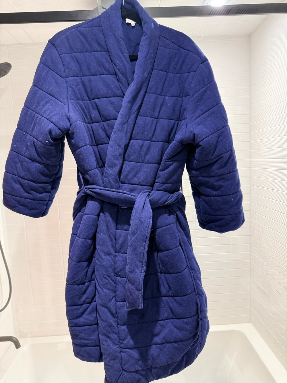 Quilted Shawl Collar Spa Robe - Deep Navy